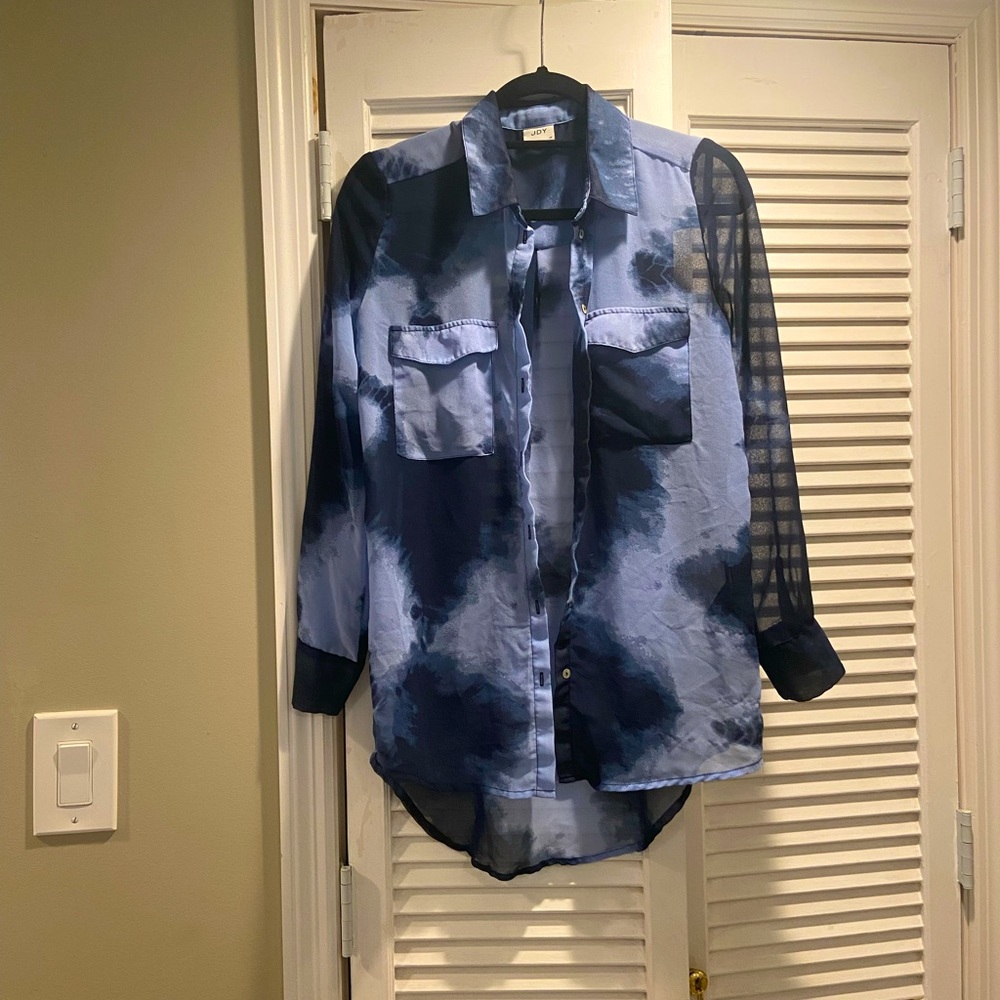 ASOS blue tie dye print sheer button down top